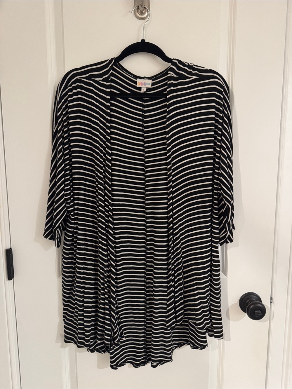 LuLaRoe Black and White Striped Lindsay Open Cardigan
